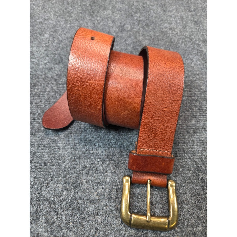Express Cognac Brown Genuine Italian Leather Belt Brass Buckle Size M USA Made